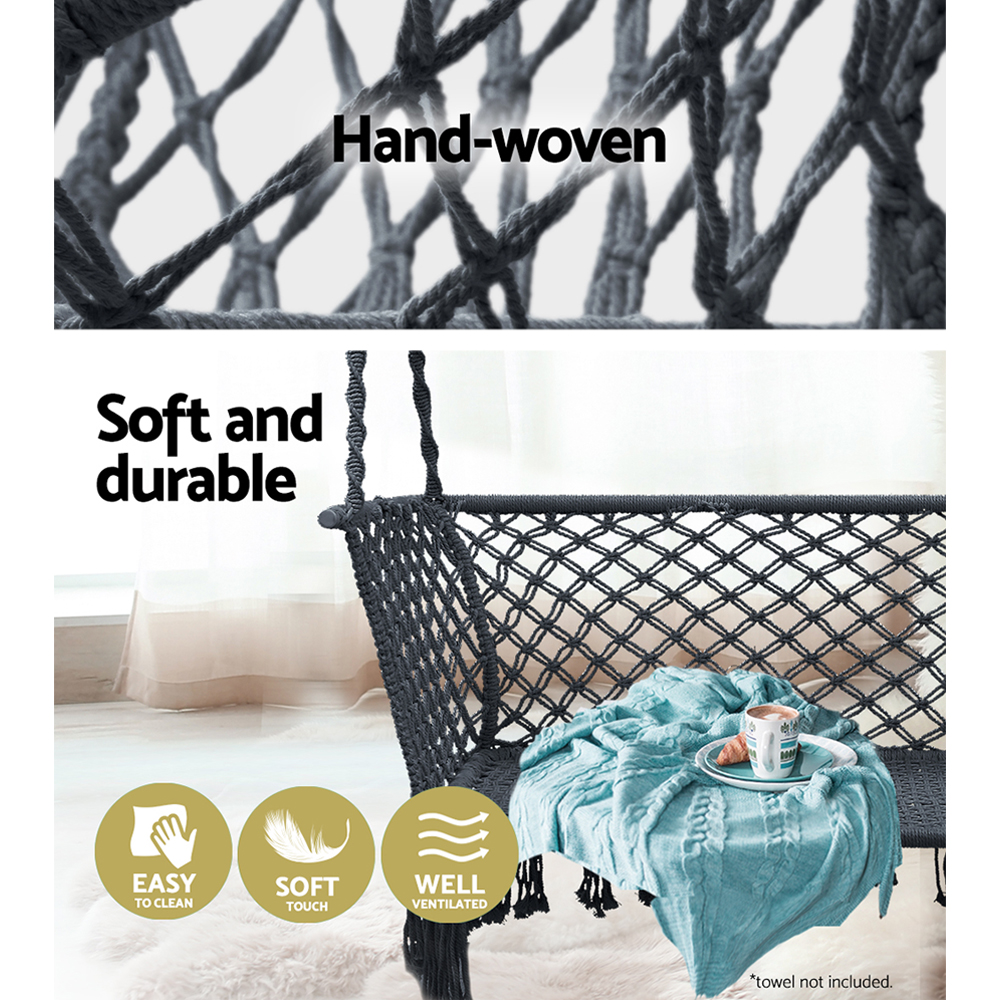 Gardeon Grey 2-Person Hammock Chair with Tassels view 4