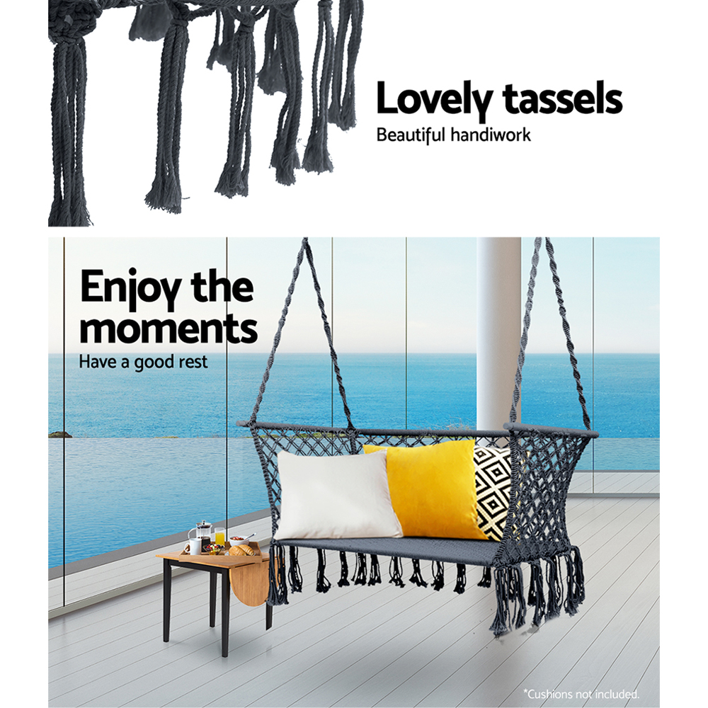 Gardeon Grey 2-Person Hammock Chair with Tassels view 5