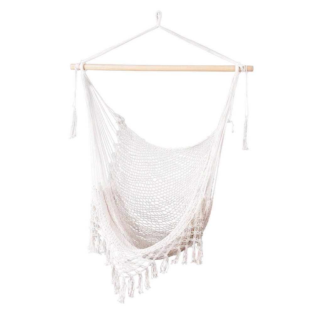 Gardeon Cream Mesh Hammock Chair with Timber Rail