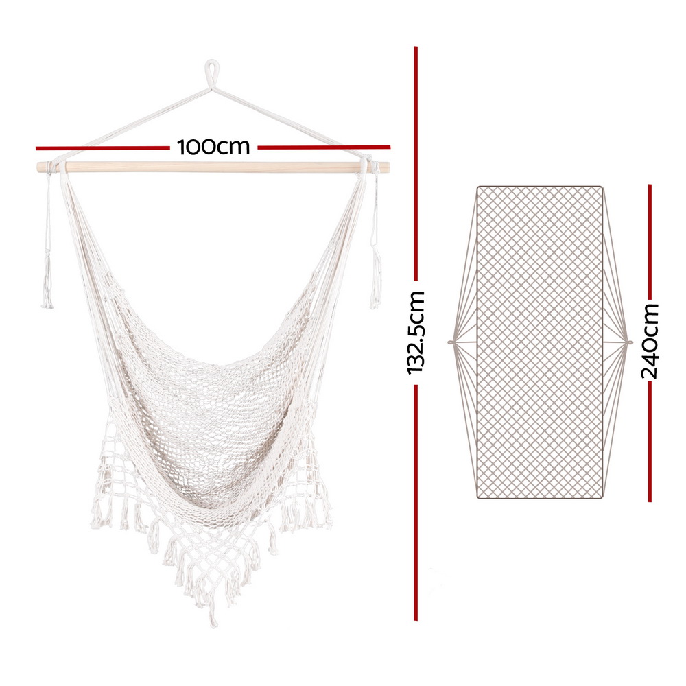 Gardeon Cream Mesh Hammock Chair with Timber Rail view 2