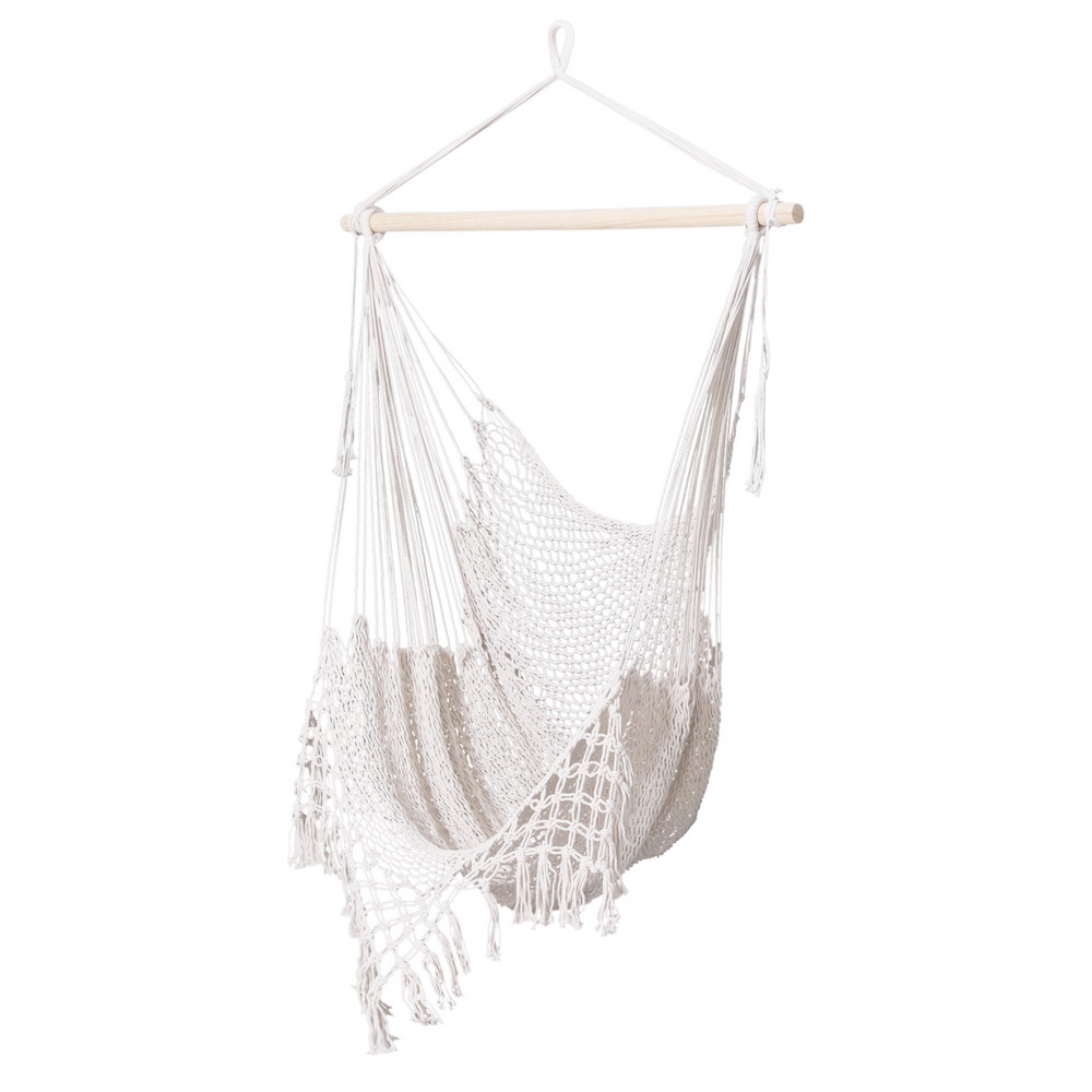 Gardeon Cream Mesh Hammock Chair with Timber Rail view 3