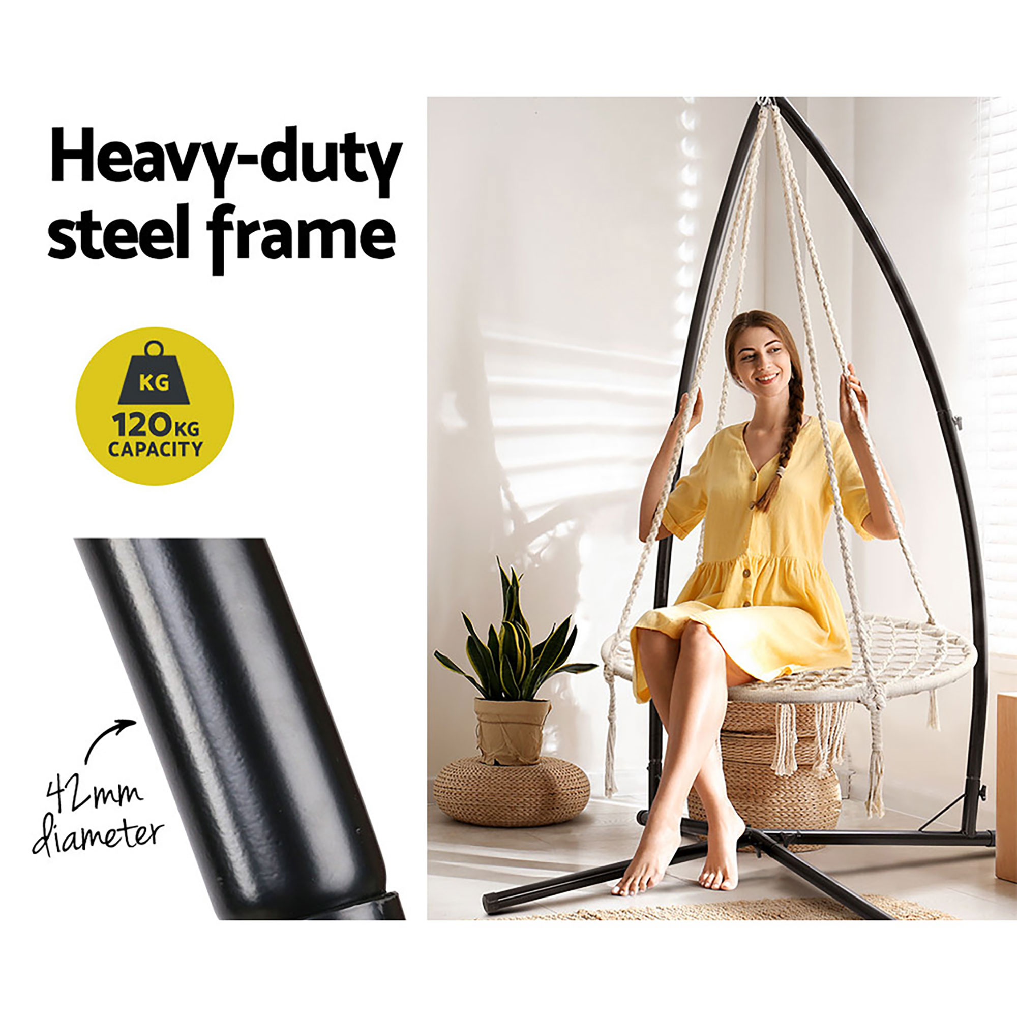 Gardeon 100cm Nest Web Hammock Chair with Steel Stand view 3
