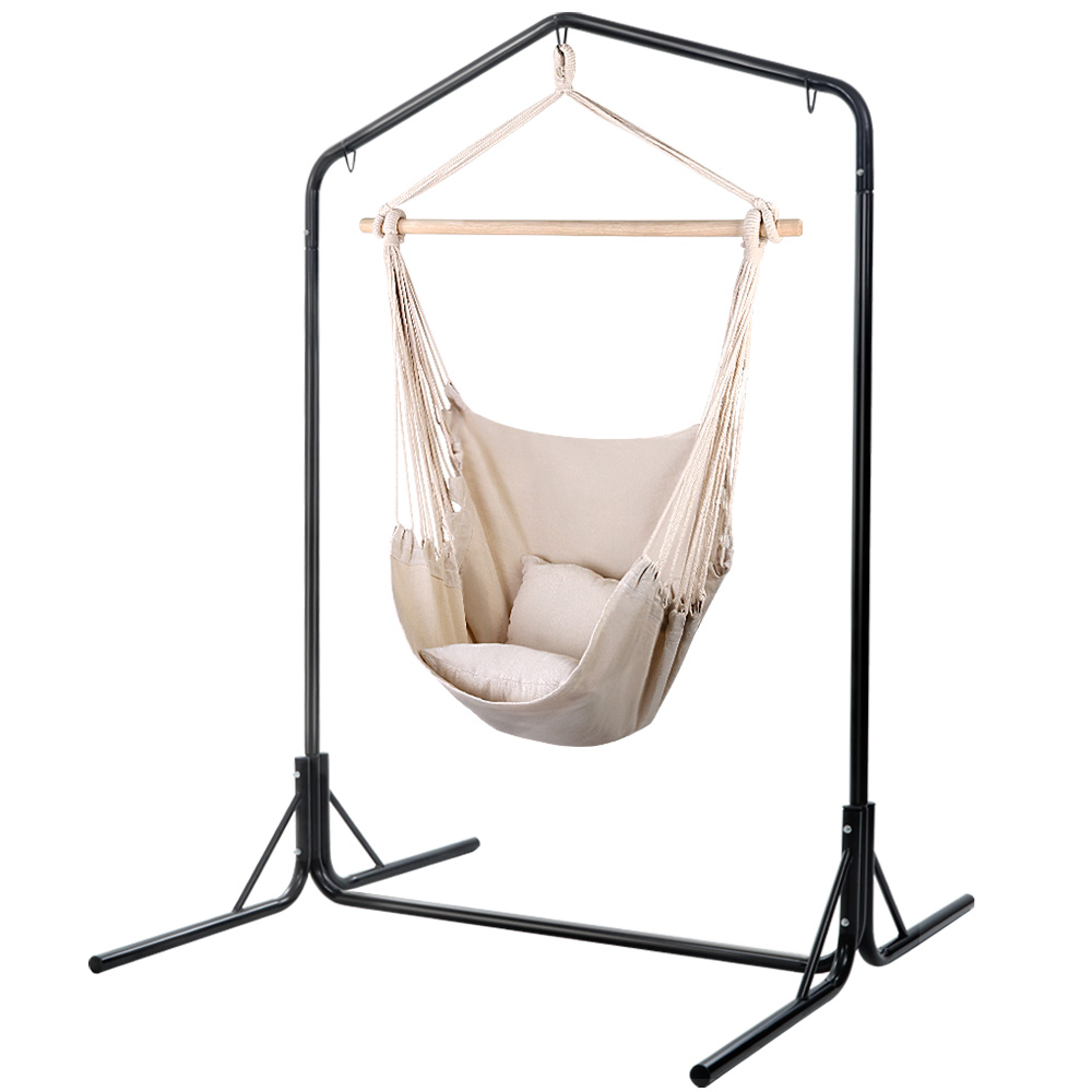 Gardeon Hammock Chair with Stand and Pillow Cream