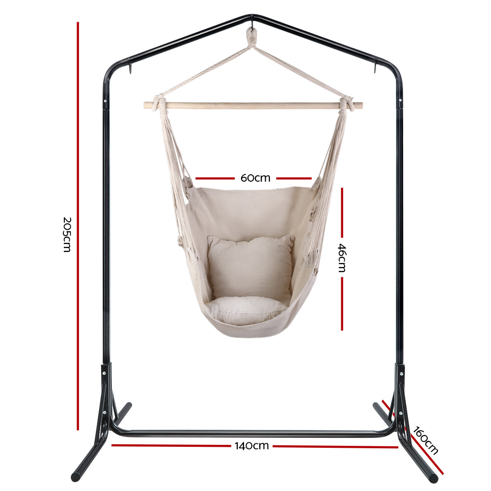 Gardeon Hammock Chair with Stand and Pillow Cream view 2
