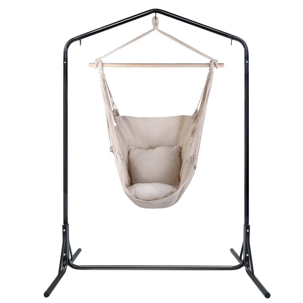 Gardeon Hammock Chair with Stand and Pillow Cream view 3