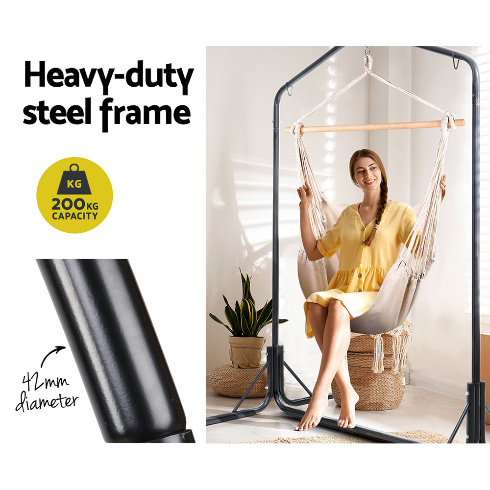 Gardeon Hammock Chair with Stand and Pillow Cream view 5