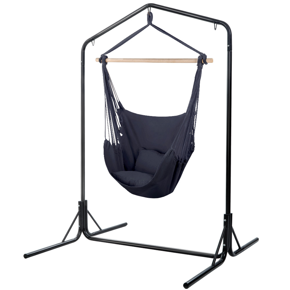 Gardeon Hammock Chair with Stand and Pillow Grey