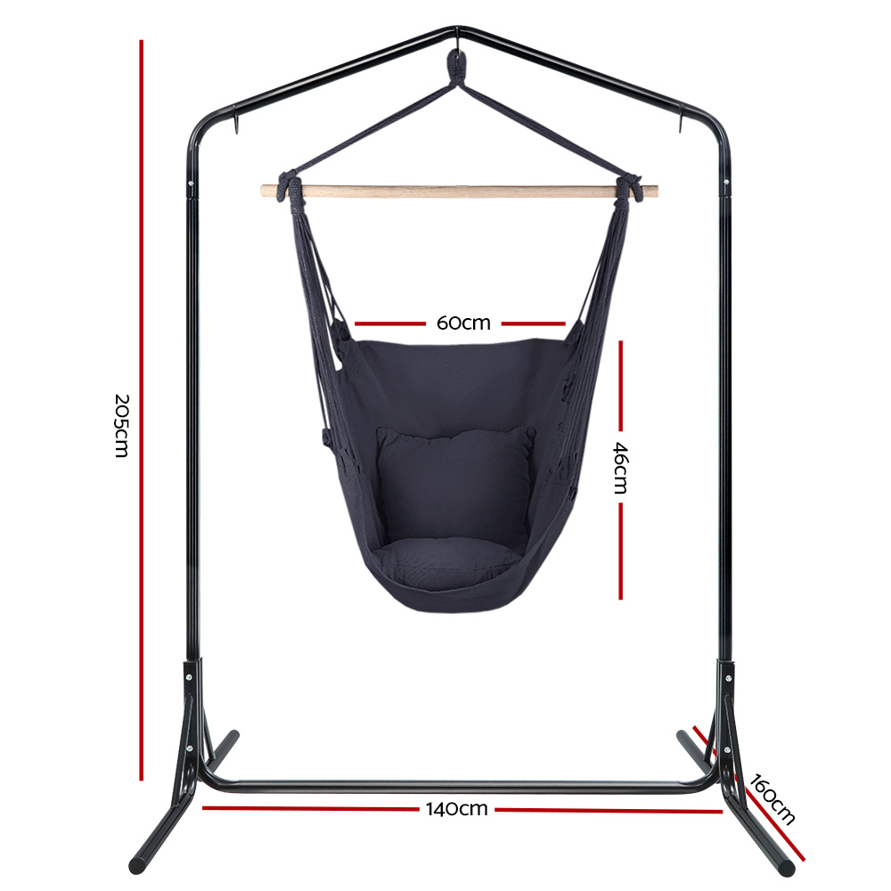 Gardeon Hammock Chair with Stand and Pillow Grey view 2