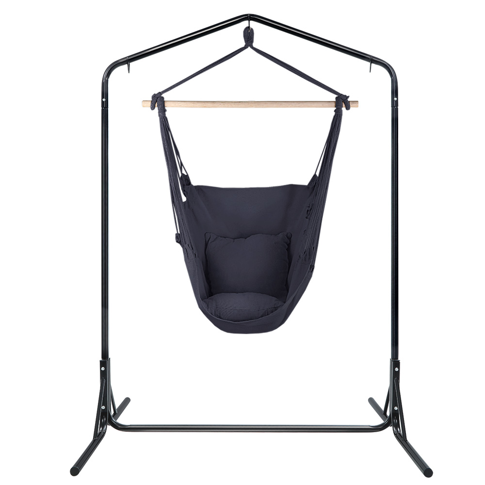 Gardeon Hammock Chair with Stand and Pillow Grey view 3
