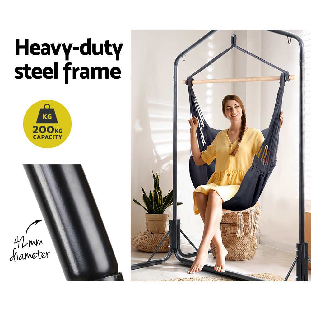 Gardeon Hammock Chair with Stand and Pillow Grey view 5