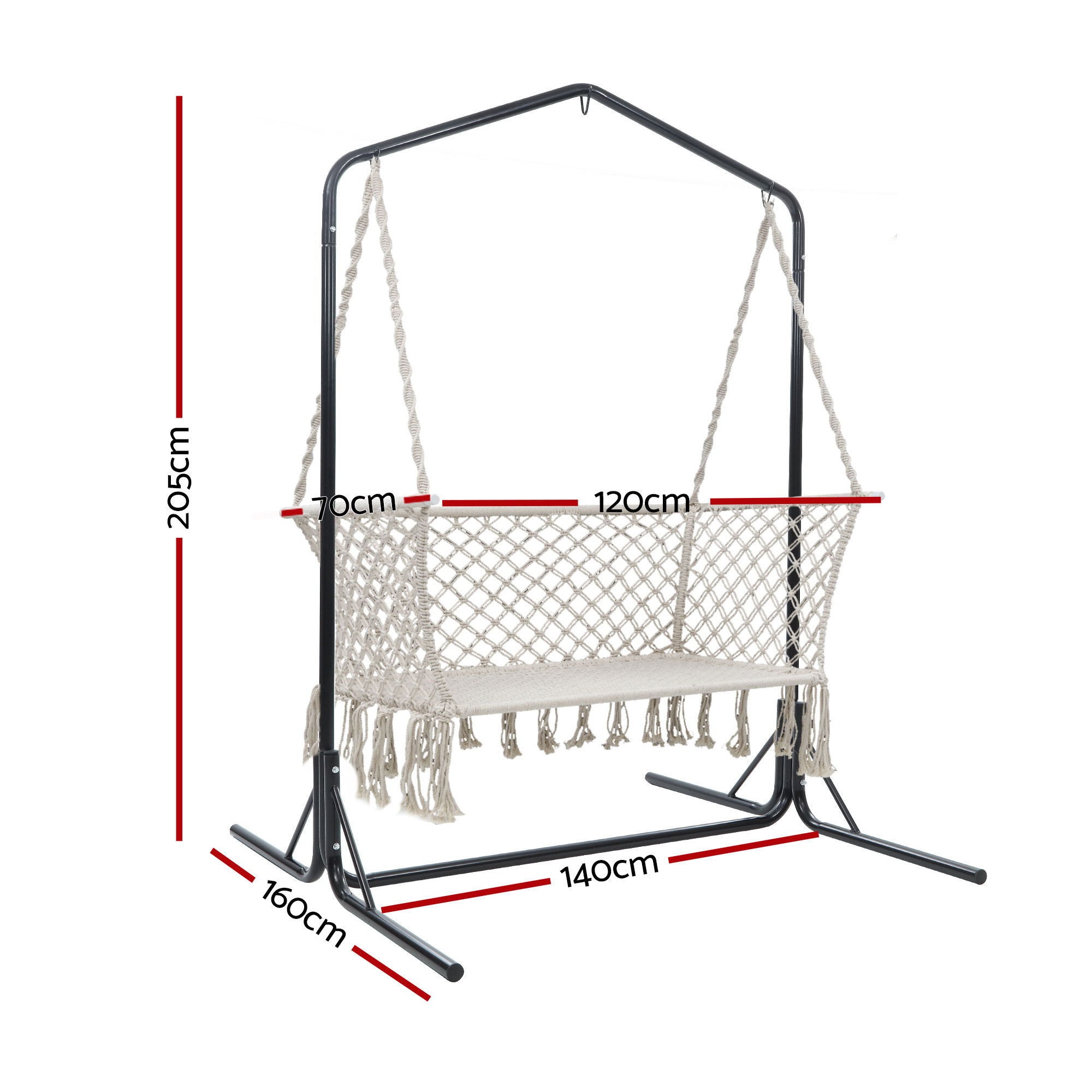 Gardeon Macrame 2-Seater Hammock Chair with Stand view 2