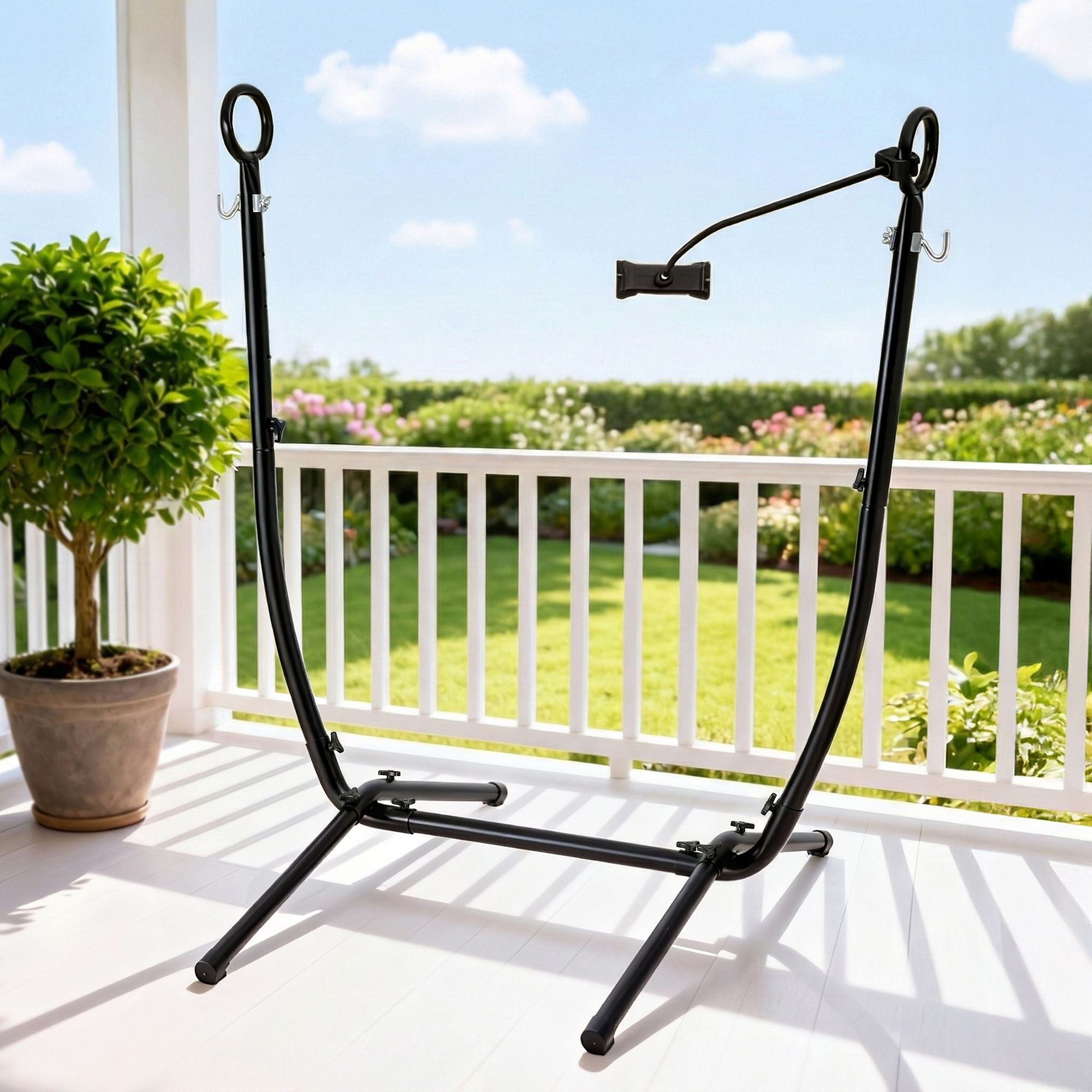 Gardeon Black Iron Hammock Chair Stand with Phone Holder