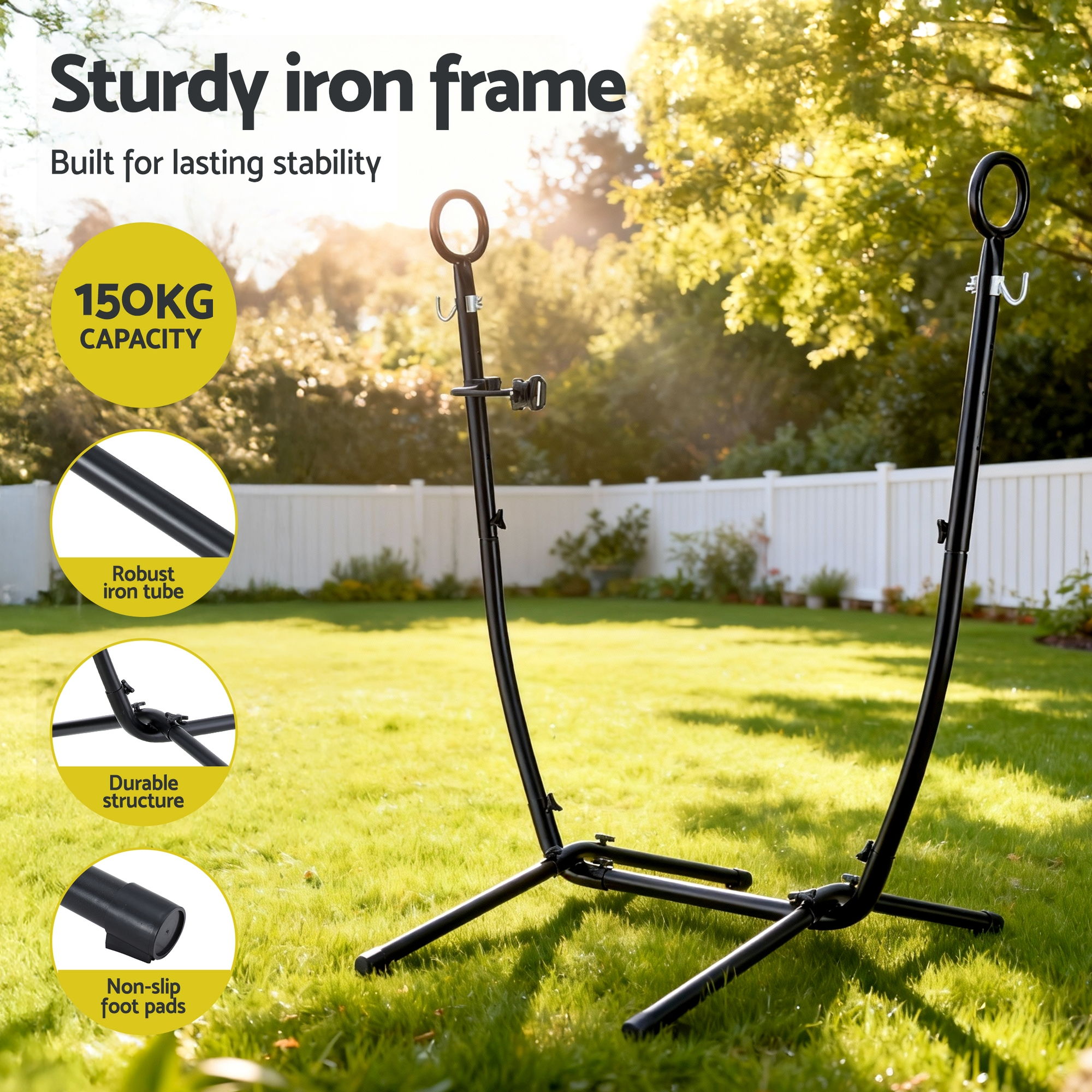Gardeon Black Iron Hammock Chair Stand with Phone Holder view 5