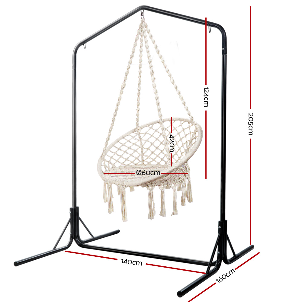 Gardeon Hammock Chair with Stand 124cm Cream view 2