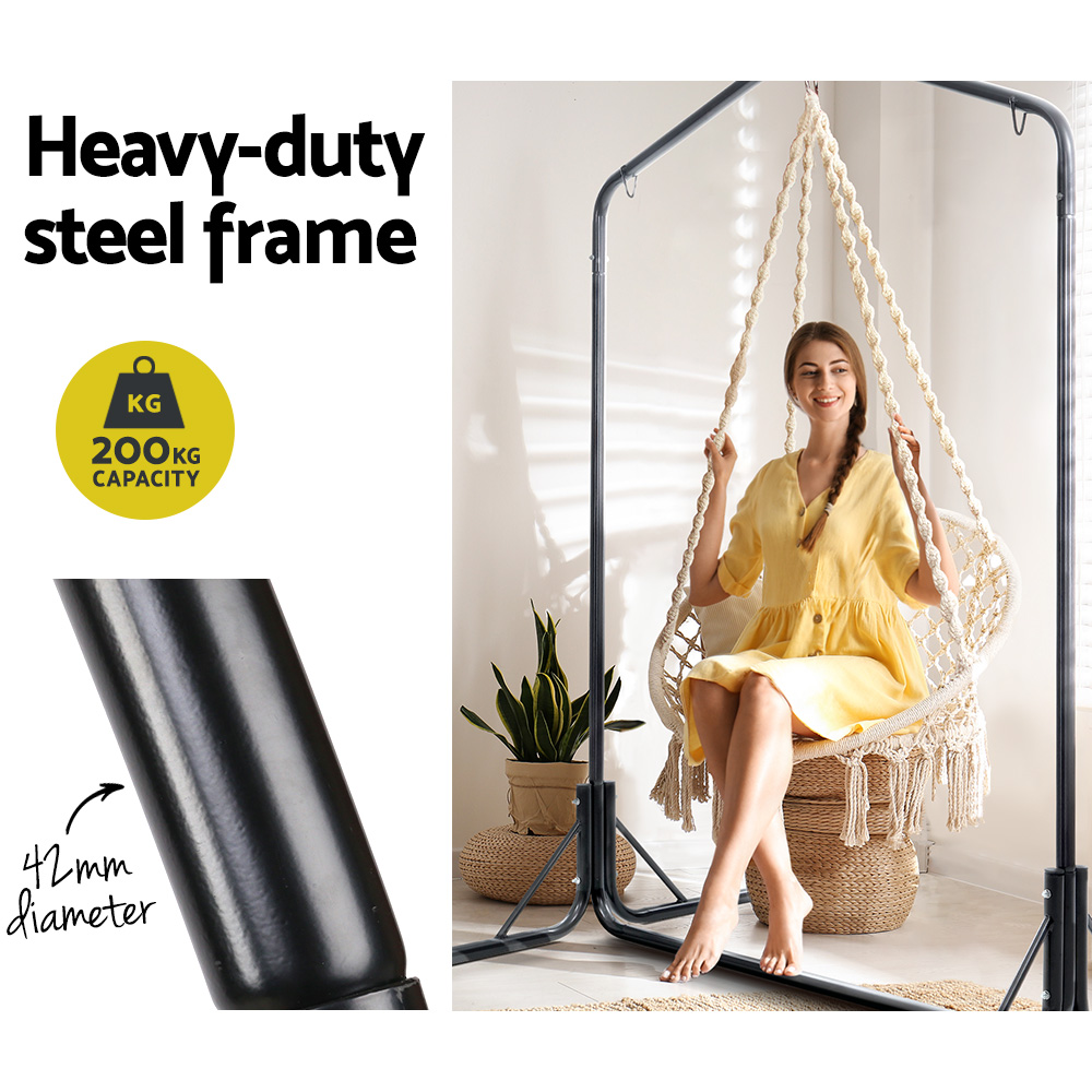 Gardeon Hammock Chair with Stand 124cm Cream view 4