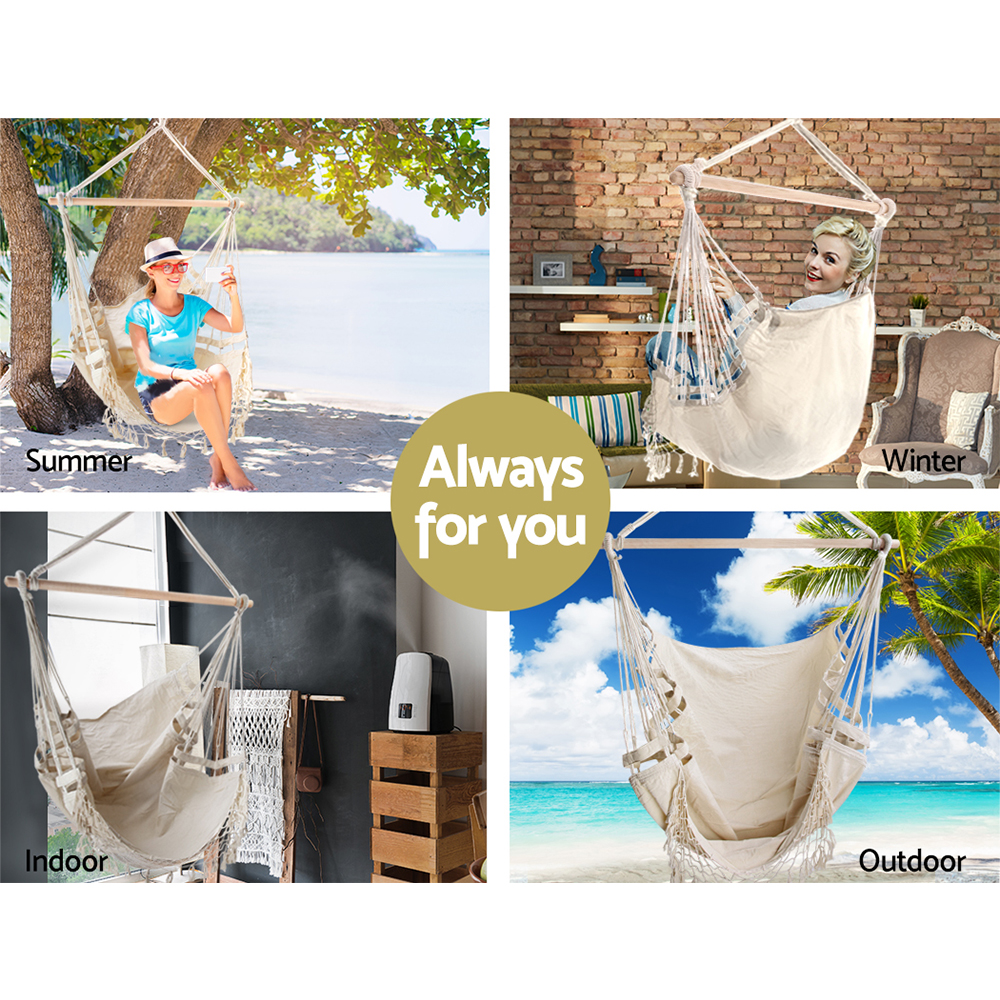 Gardeon Cream Tassel Hammock Chair Swing view 3