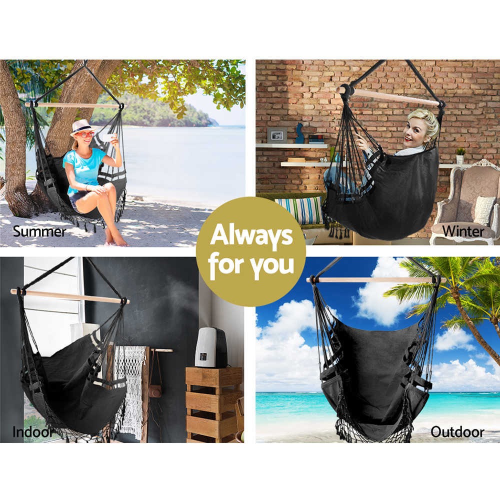 Gardeon Grey Tassel Hammock Chair Swing view 3