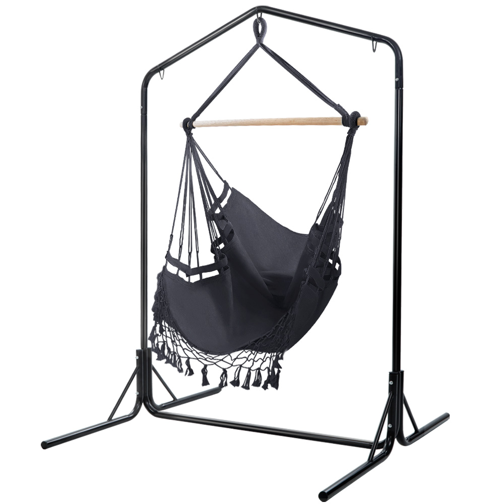 Gardeon Tassel Hammock Chair with Stand Grey