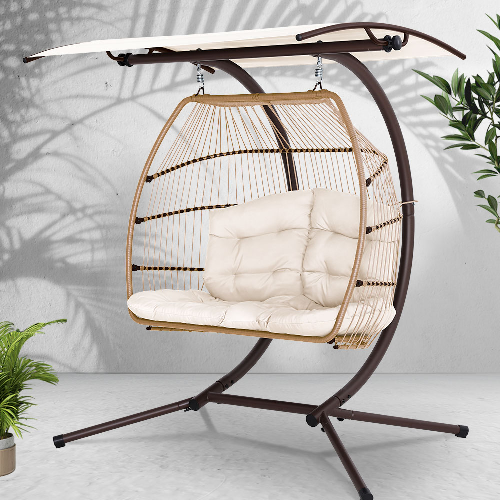 Gardeon 2-Seater Wicker Egg Swing Chair Canopy