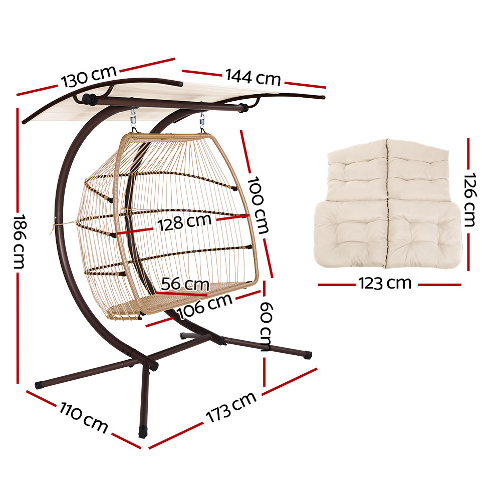 Gardeon 2-Seater Wicker Egg Swing Chair Canopy view 2