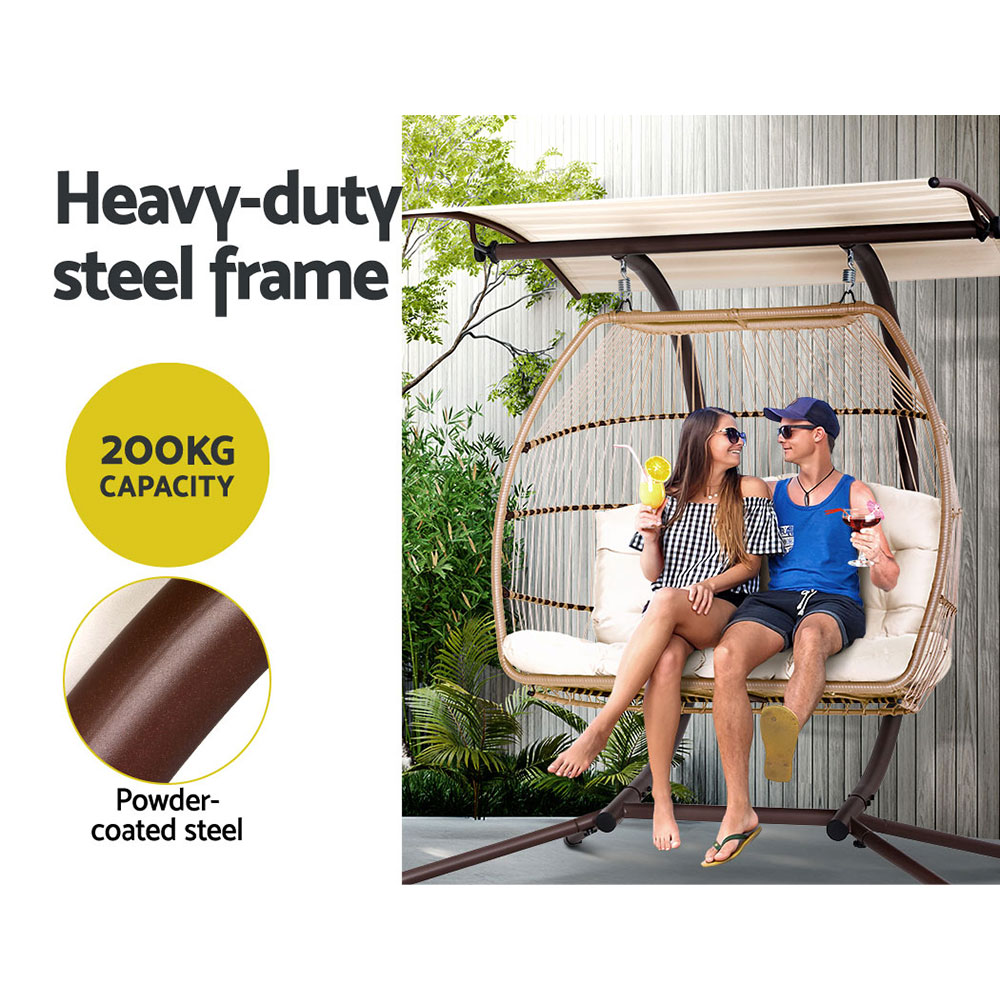 Gardeon 2-Seater Wicker Egg Swing Chair Canopy view 4