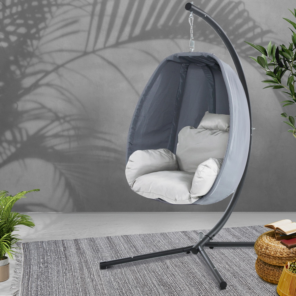 Gardeon Foldable Egg Swing Chair Canopy Grey
