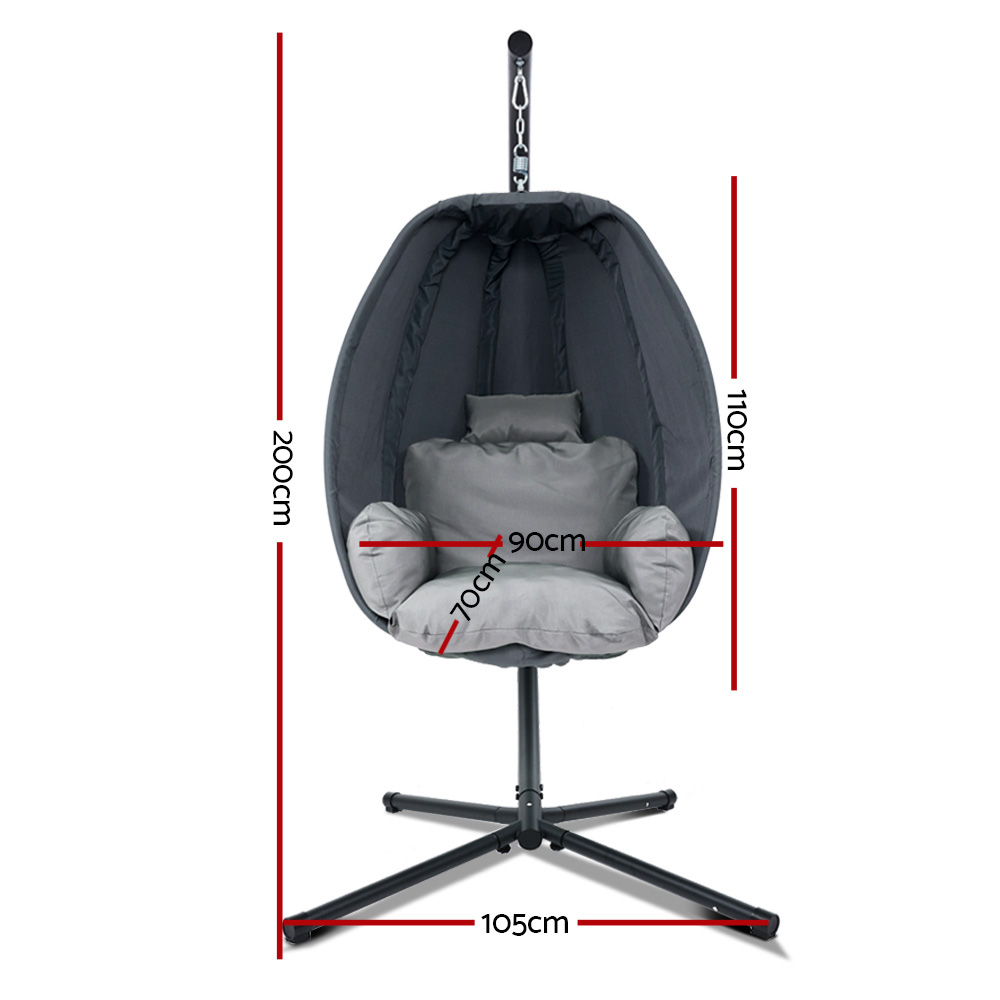 Gardeon Foldable Egg Swing Chair Canopy Grey view 2