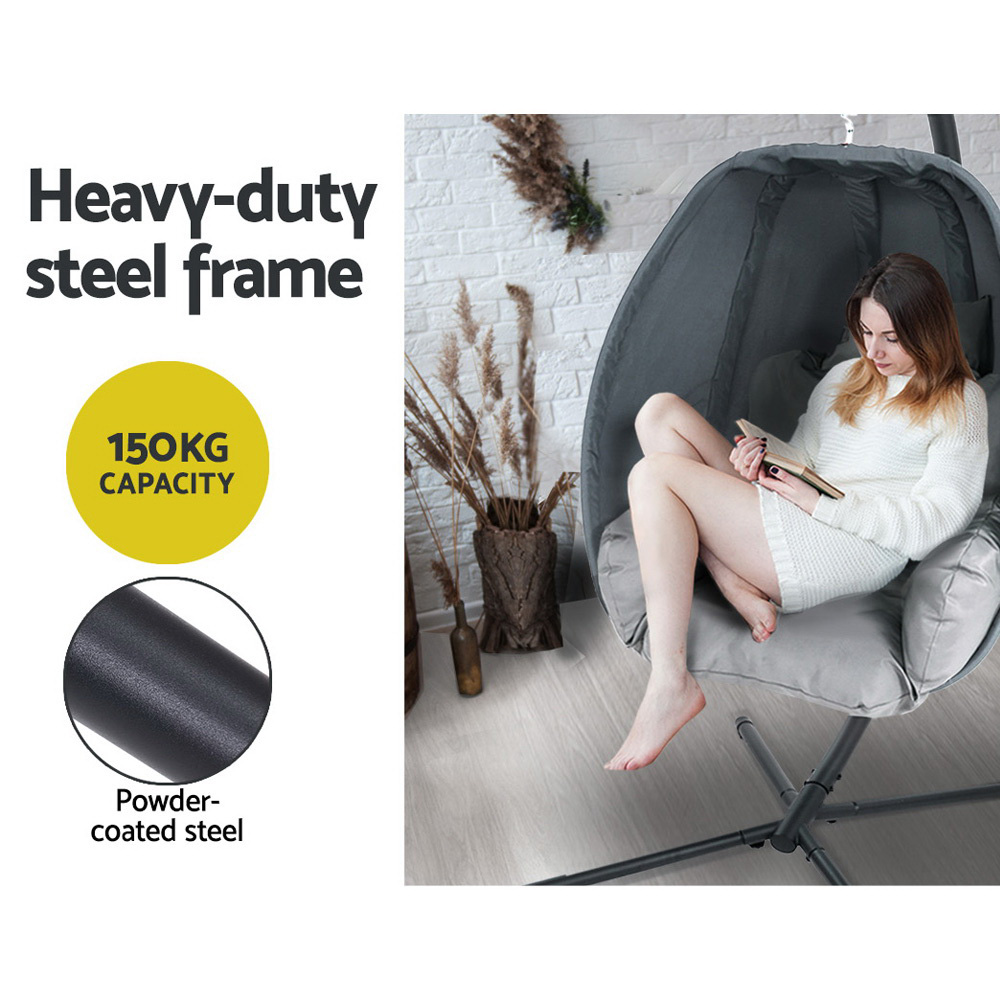Gardeon Foldable Egg Swing Chair Canopy Grey view 4