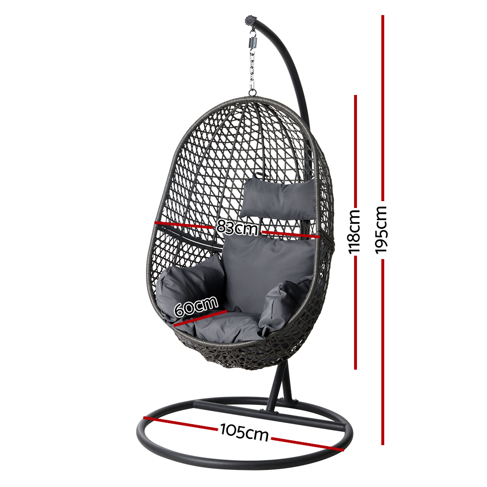 Gardeon Wicker Rattan Egg Swing Chair Cushion Black view 2