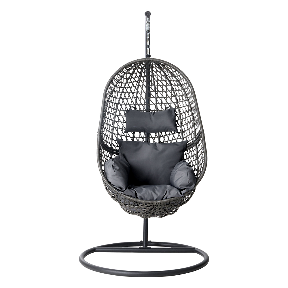 Gardeon Wicker Rattan Egg Swing Chair Cushion Black view 3