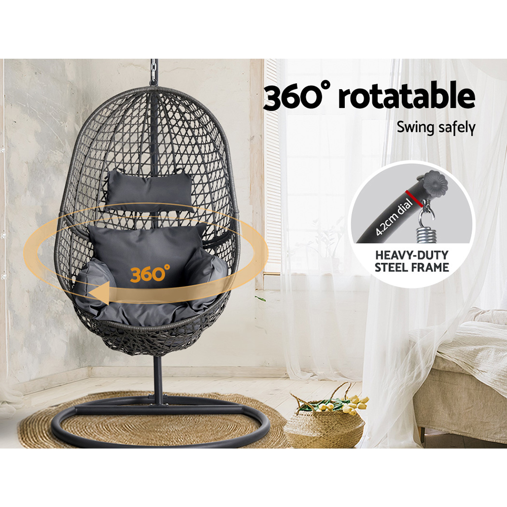 Gardeon Wicker Rattan Egg Swing Chair Cushion Black view 5