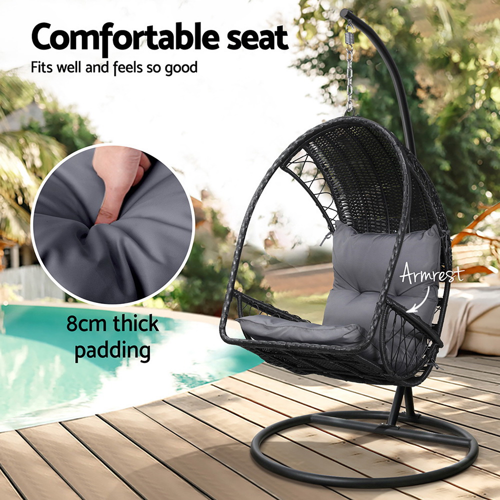 Gardeon Wicker Egg Swing Chair with Armrest view 5