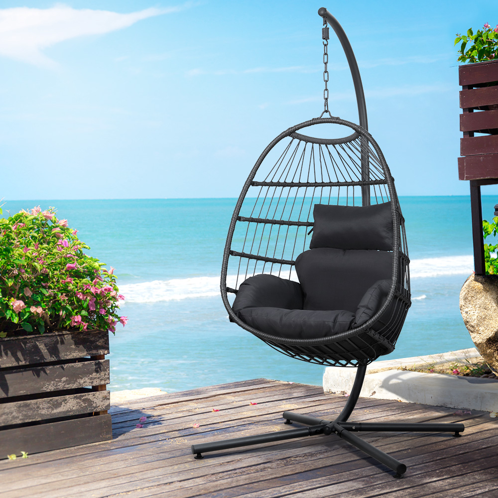 Gardeon Foldable Rope Egg Swing Chair Grey