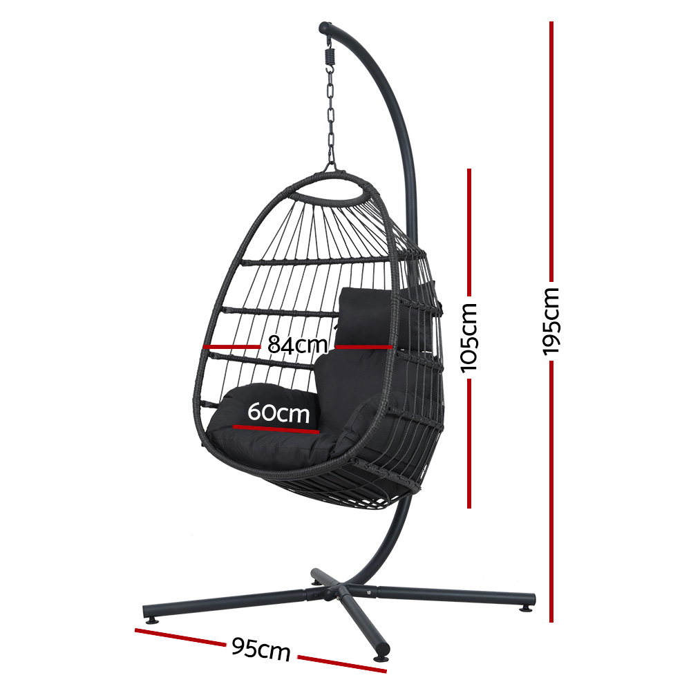 Gardeon Foldable Rope Egg Swing Chair Grey view 2