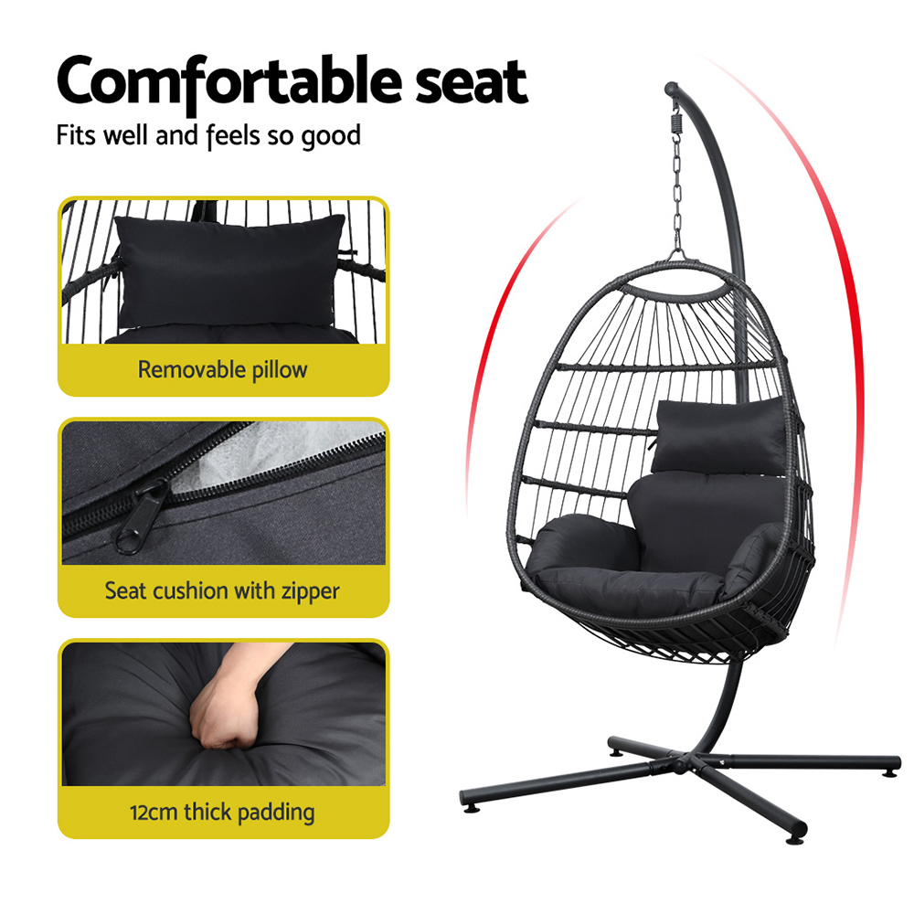 Gardeon Foldable Rope Egg Swing Chair Grey view 4