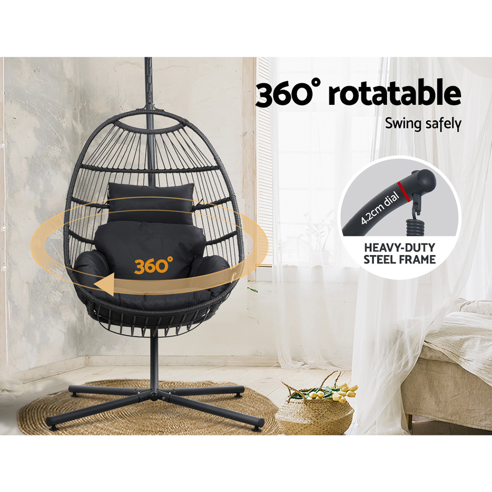 Gardeon Foldable Rope Egg Swing Chair Grey view 5
