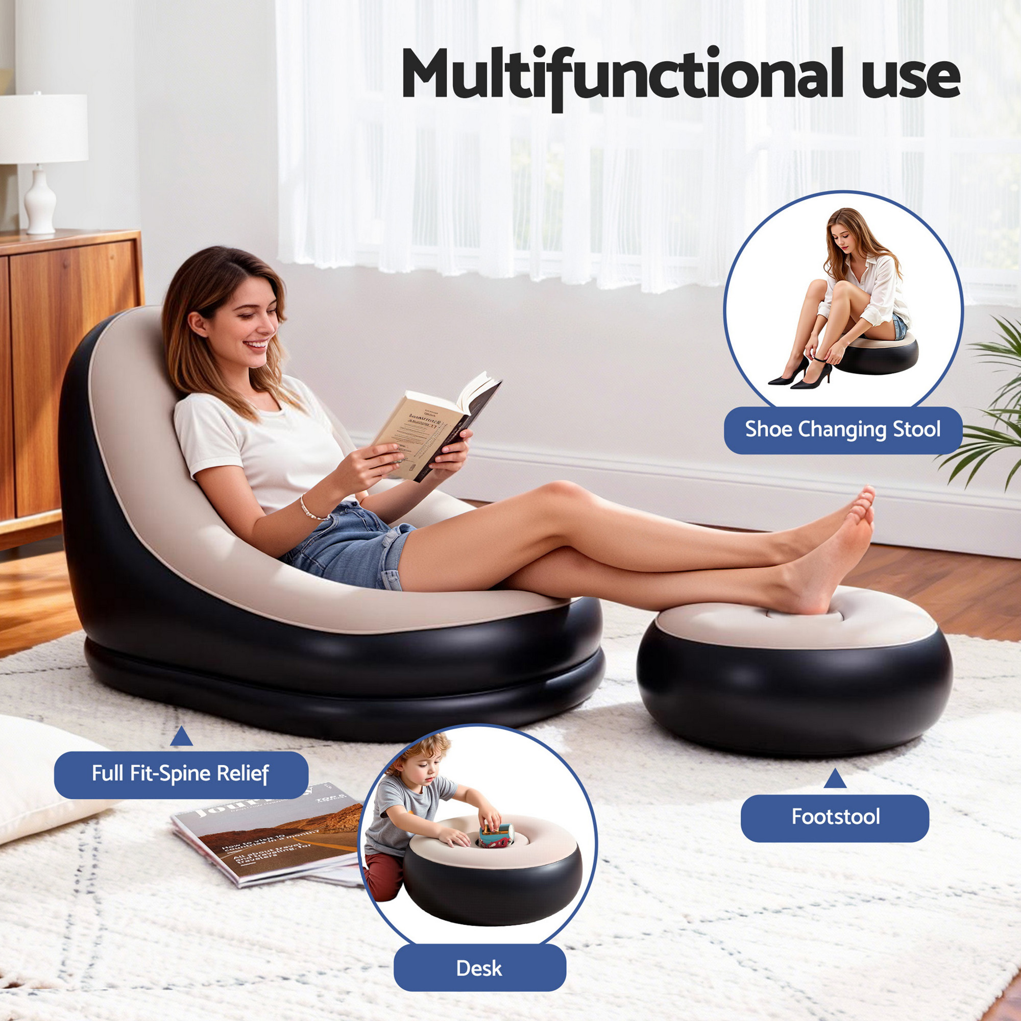 Gardeon Inflatable Chair with Ottoman & Pump view 4