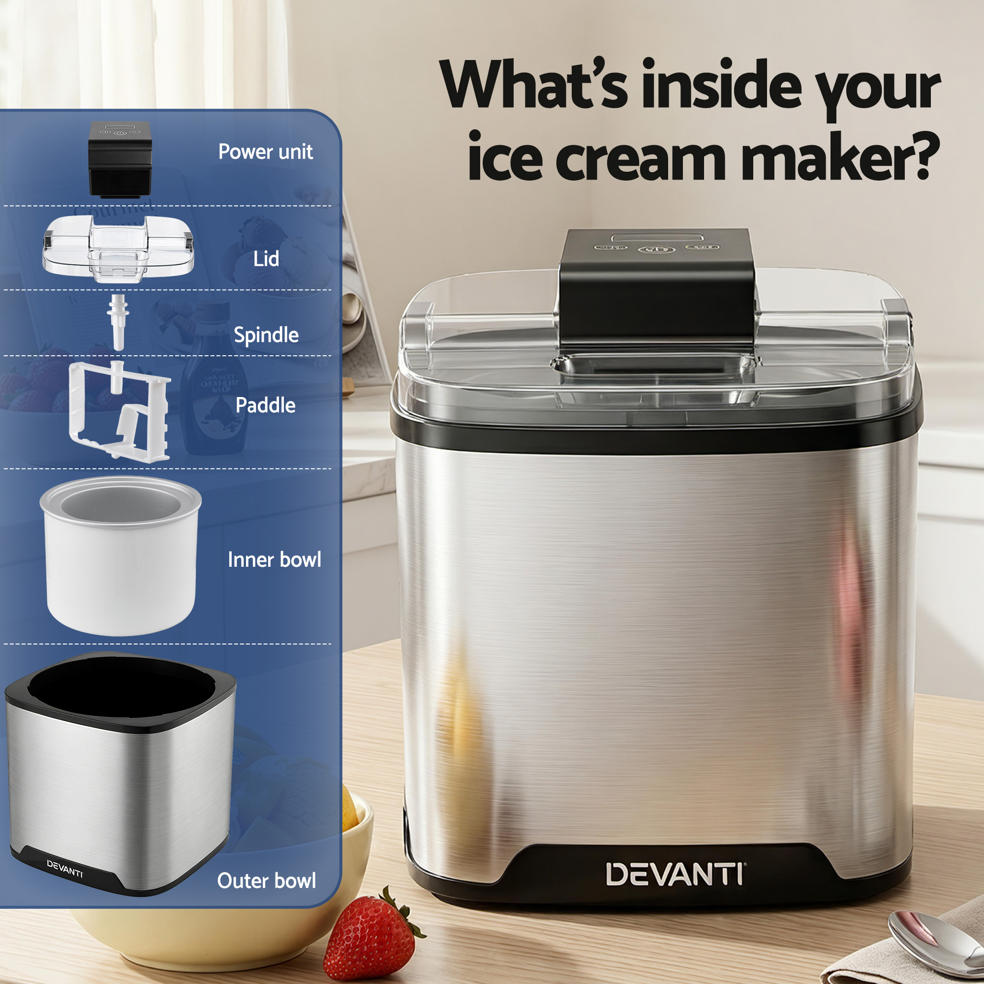 Devanti 2L Ice Cream Maker Machine view 5