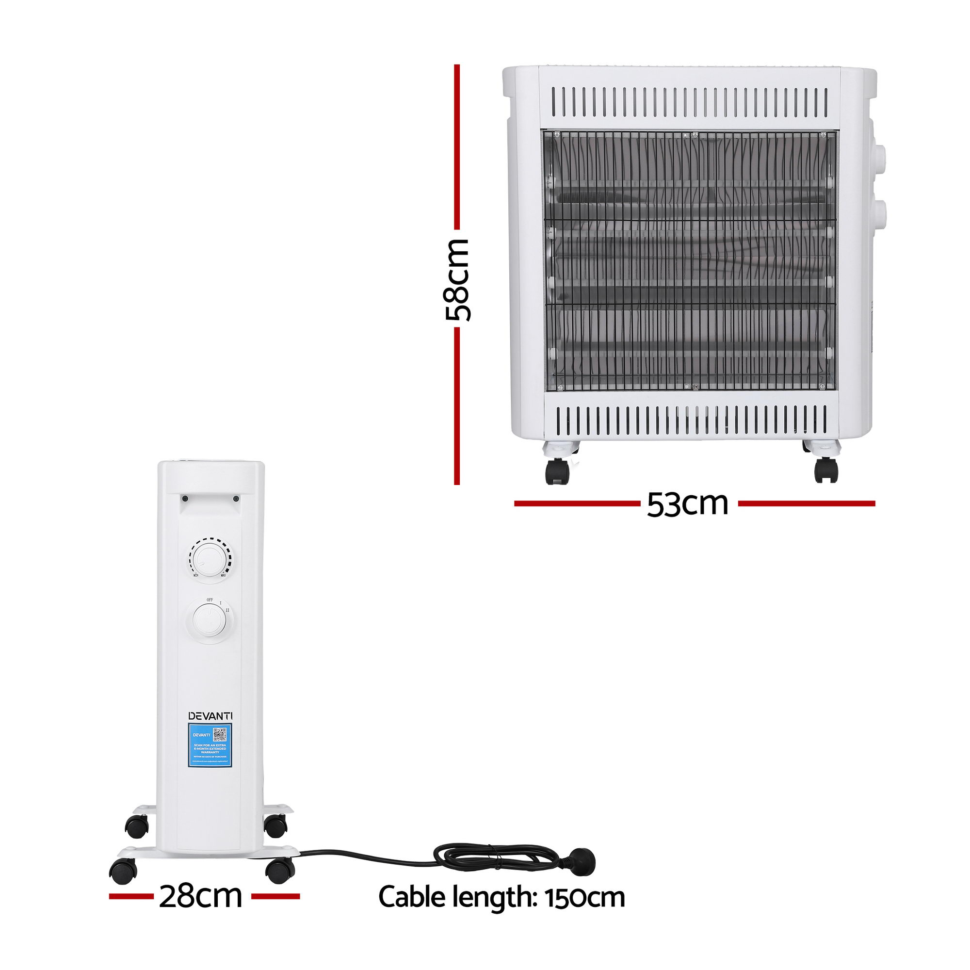 Devanti 2200W Portable Infrared Heater White view 2