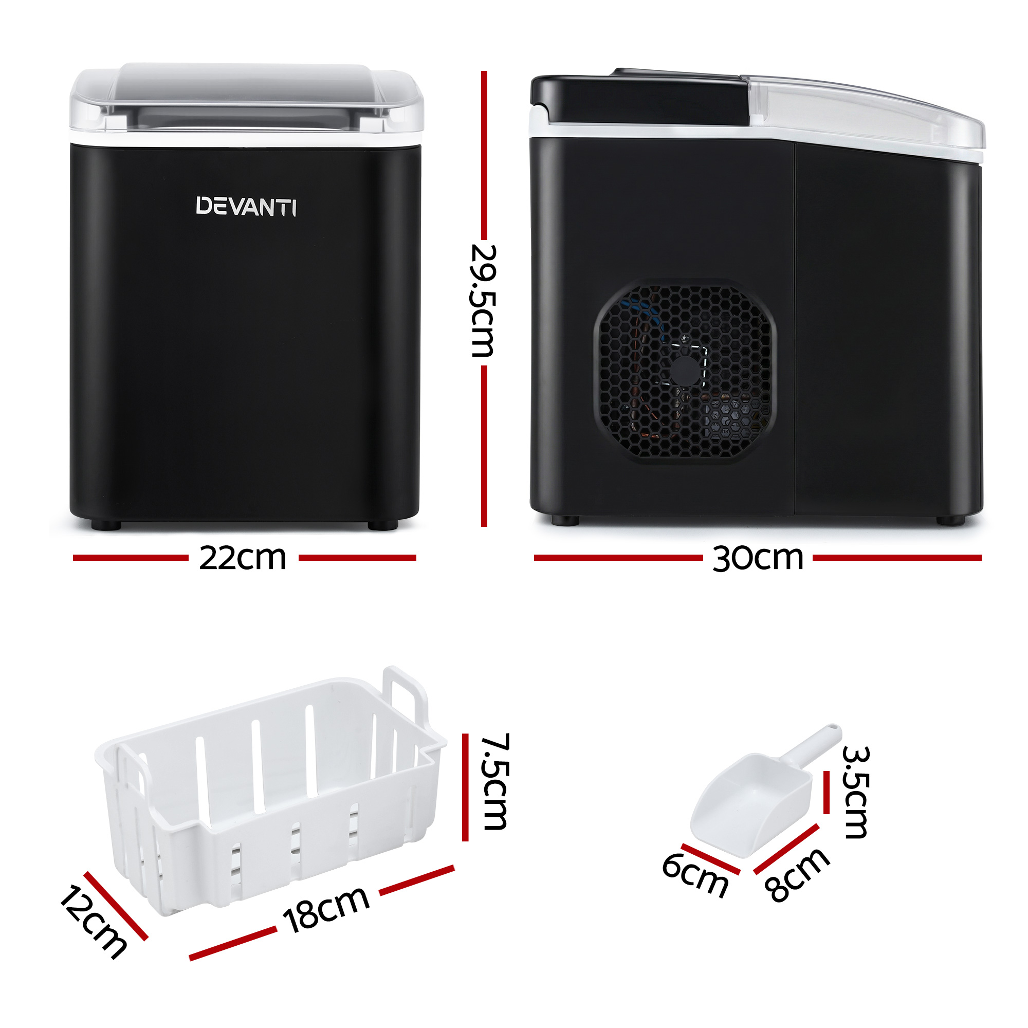 Devanti Portable Ice Maker Machine 1.2L Self Cleaning view 2