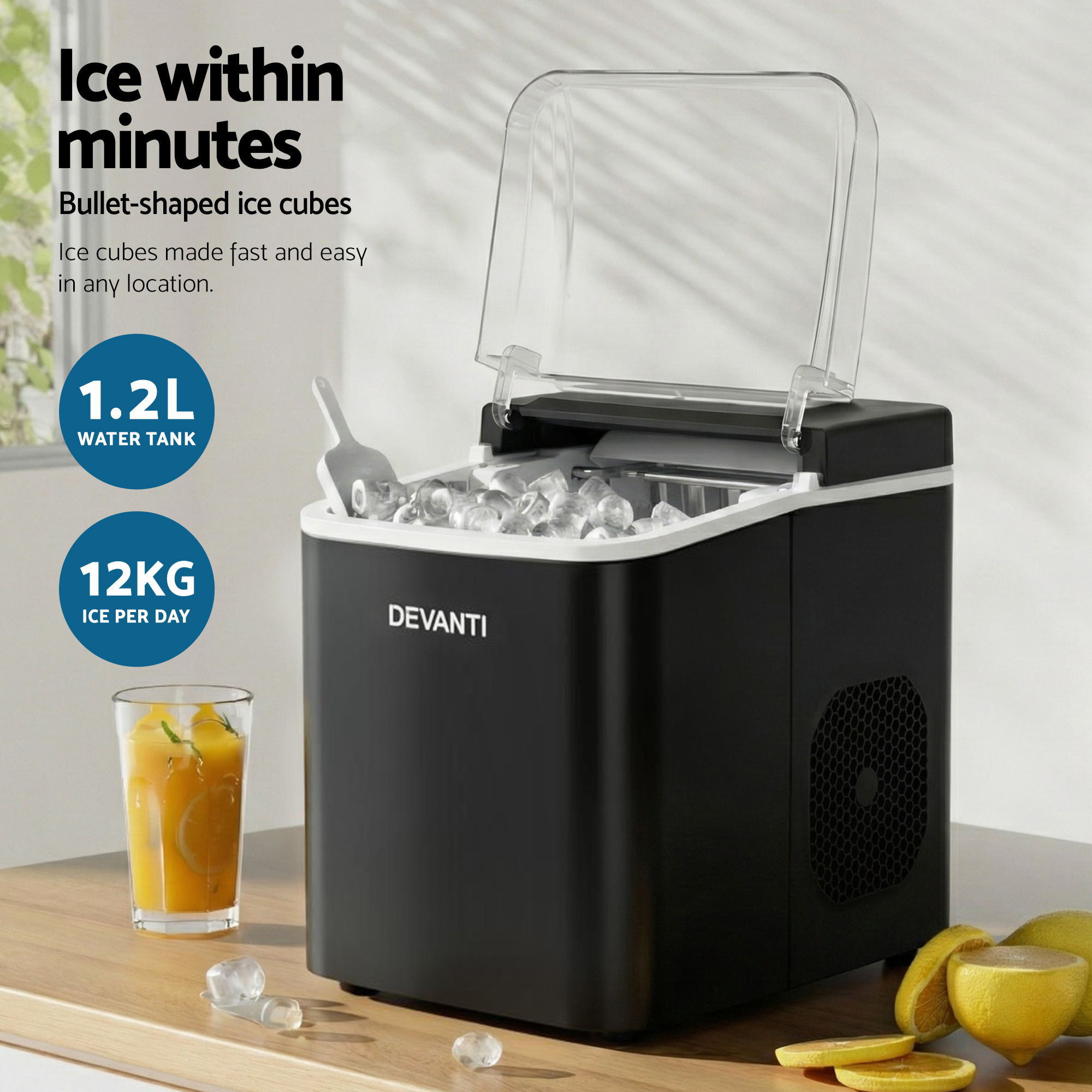 Devanti Portable Ice Maker Machine 1.2L Self Cleaning view 4