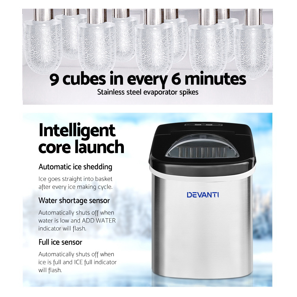 Devanti 2.4L Stainless Steel Ice Cube Maker view 3
