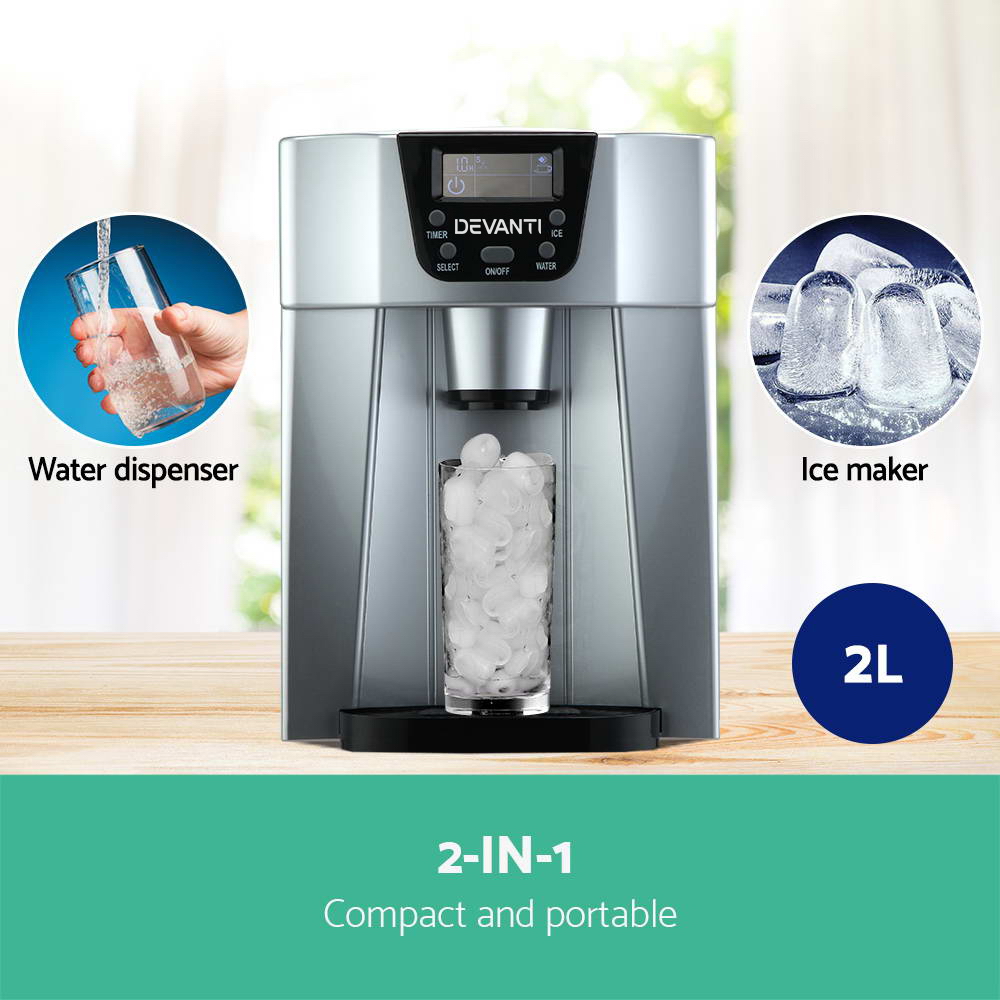 Devanti 2L Ice Cuber Maker and Water Dispenser Silver view 3