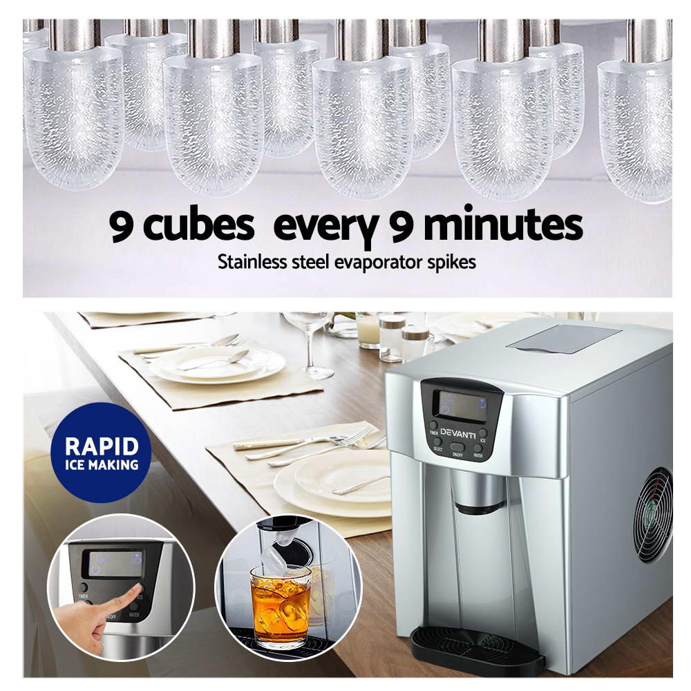 Devanti 2L Ice Cuber Maker and Water Dispenser Silver view 4