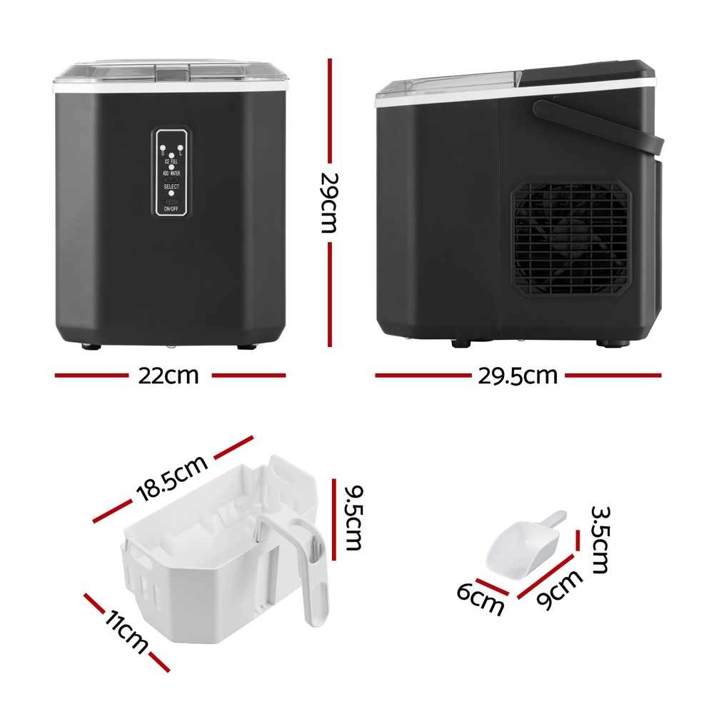 Devanti 12kg Ice Maker Machine with Scoop Holder Black view 2