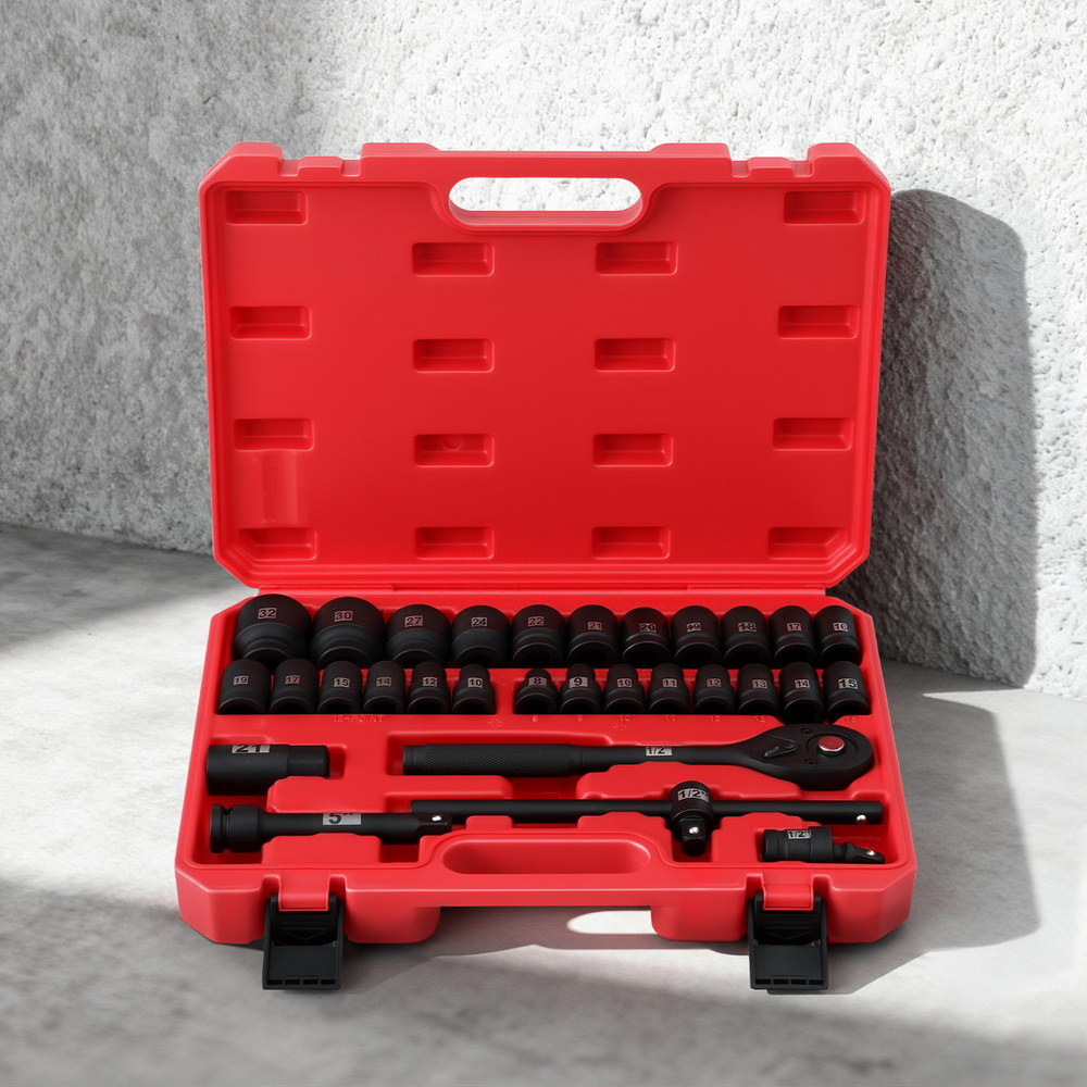 Giantz 30pc 1/2 Inch Drive Socket Set Cr-V 8 to 32mm