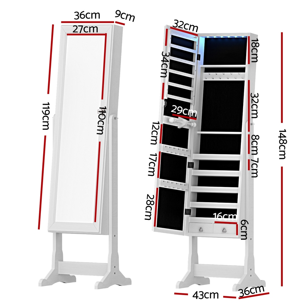 Artiss Free Standing Jewellery Cabinet with Mirror view 4