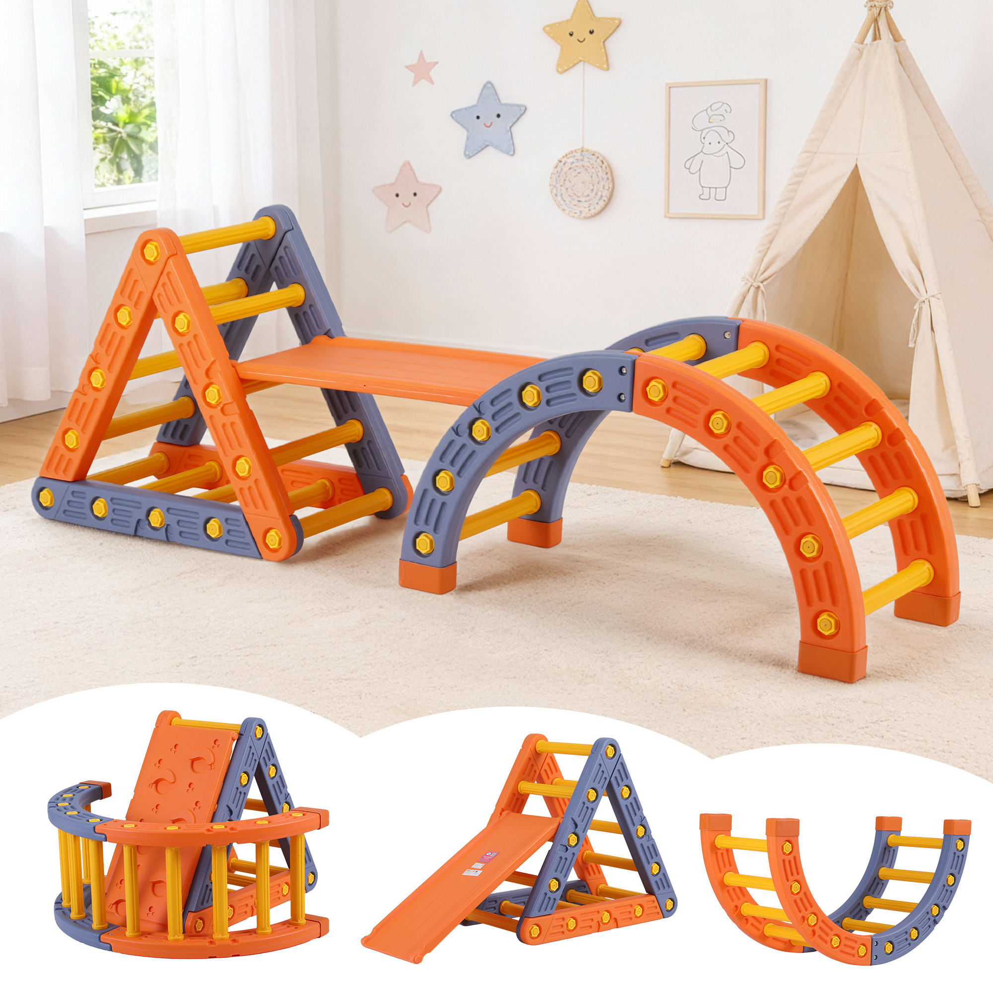 Keezi Kids 2-in-1 Climbing Frame Set Triangle with Arch