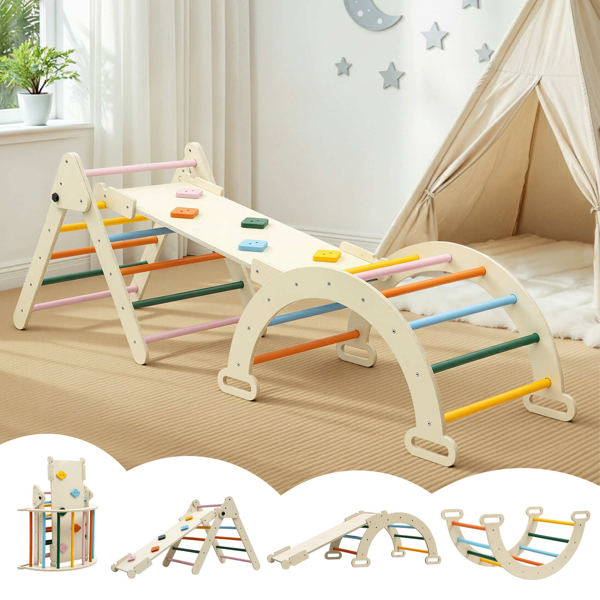 Keezi 3-in-1 Pikler Climbing Toys Set with Slide