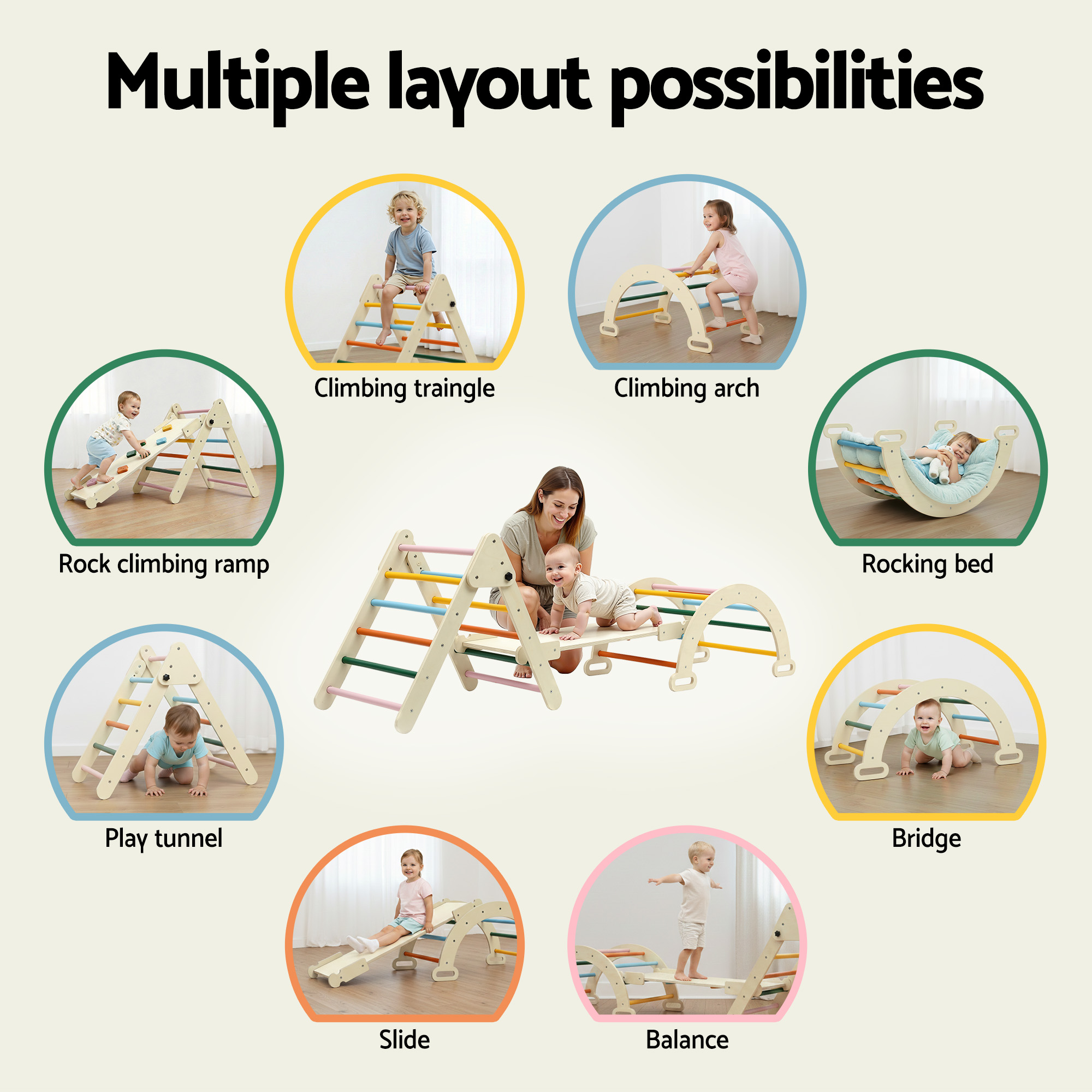 Keezi 3-in-1 Pikler Climbing Toys Set with Slide view 5